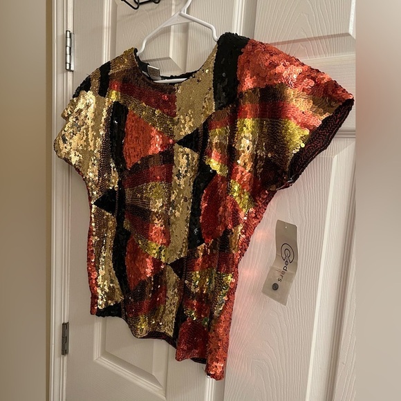 100% COTTON~VTG~SEQUIN BLOUSE~ABSTRACT~LG~ NWT - Picture 8 of 12